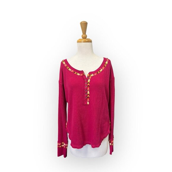 Free People Tops - Free People Rainbow Thermal Tee Size S Small Pink Oversized Top